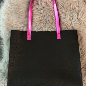 Metallic Pink and Black Large Tote Bag Purse NWOT